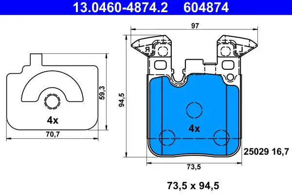 Handler.Part Brake pad set, disc brake ATE 13046048742 1