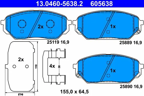 Handler.Part Brake pad set, disc brake ATE 13046056382 1