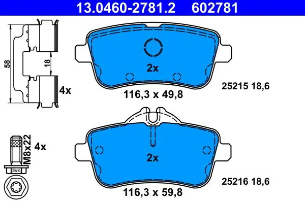 Handler.Part Brake pad set, disc brake ATE 13046027812 1