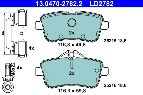 Handler.Part Brake pad set, disc brake ATE 13047027822 1