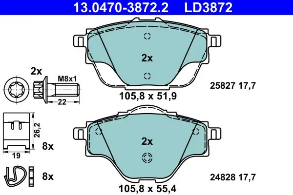 Handler.Part Brake pad set, disc brake ATE 13047038722 1