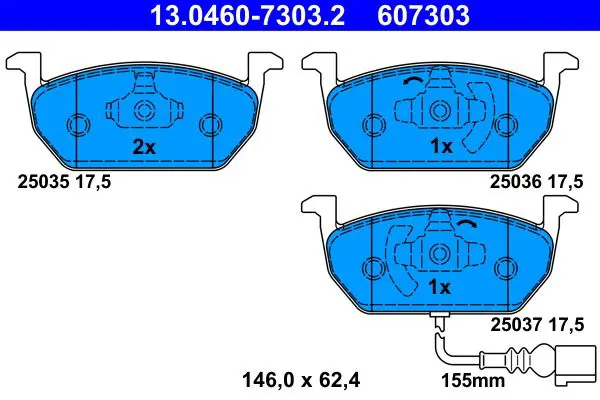 Handler.Part Brake pad set, disc brake ATE 13046073032 1