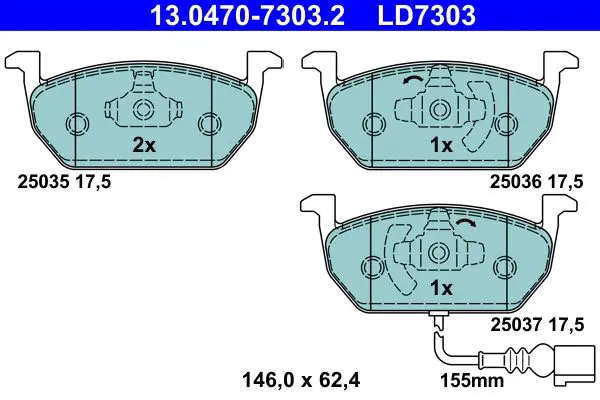 Handler.Part Brake pad set, disc brake ATE 13047073032 1