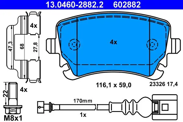 Handler.Part Brake pad set, disc brake ATE 13046028822 1