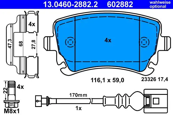 Handler.Part Brake pad set, disc brake ATE 13046028822 2