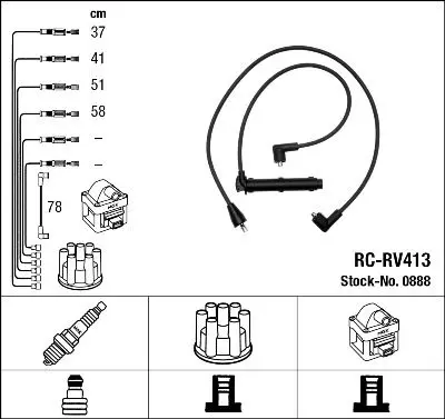 Handler.Part Ignition cable kit NGK 0888 1