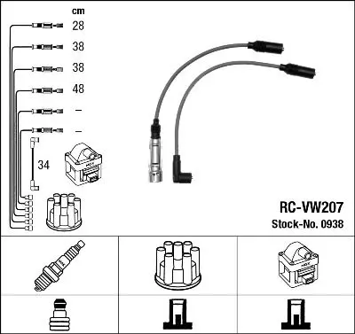 Handler.Part Ignition cable kit NGK 0938 1