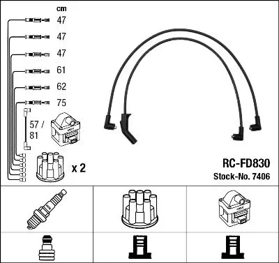 Handler.Part Ignition cable kit NGK 7406 1