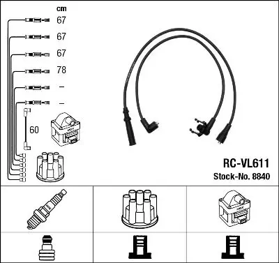 Handler.Part Ignition cable kit NGK 8840 1