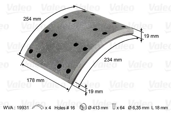 Handler.Part Brake lining kit, drum brake Valeo 124027 1