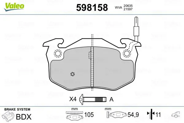 Handler.Part Brake pad set, disc brake Valeo 598158 1