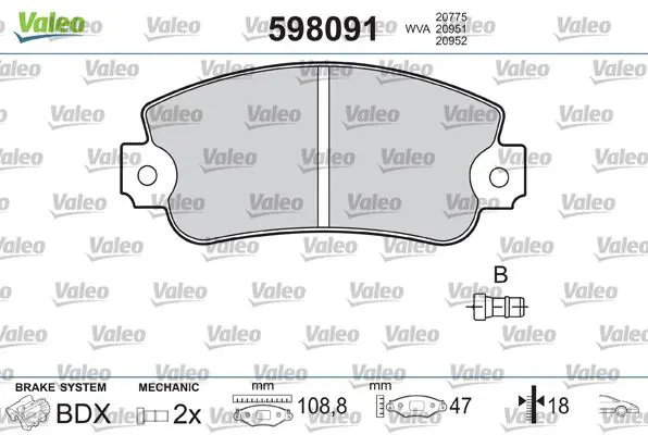 Handler.Part Brake pad set, disc brake Valeo 598091 1