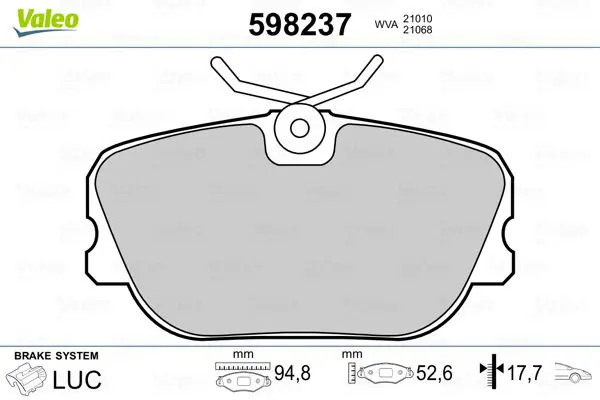 Handler.Part Brake pad set, disc brake Valeo 598237 1