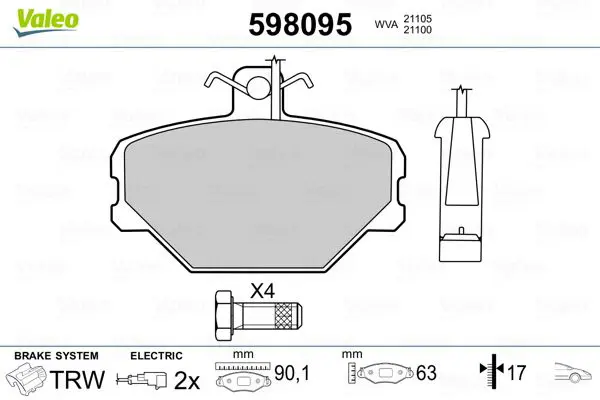 Handler.Part Brake pad set, disc brake Valeo 598095 1