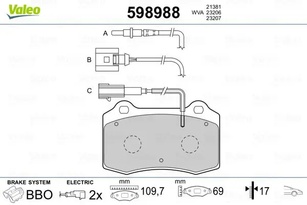 Handler.Part Brake pad set, disc brake Valeo 598988 1