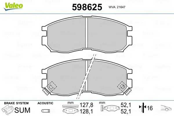 Handler.Part Brake pad set, disc brake Valeo 598625 1