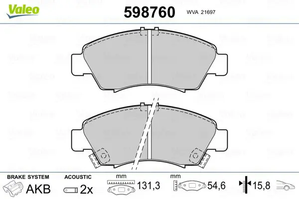 Handler.Part Brake pad set, disc brake Valeo 598760 1