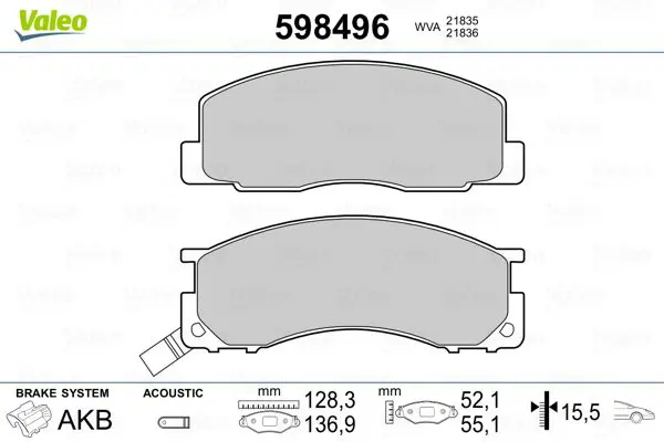 Handler.Part Brake pad set, disc brake Valeo 598496 1