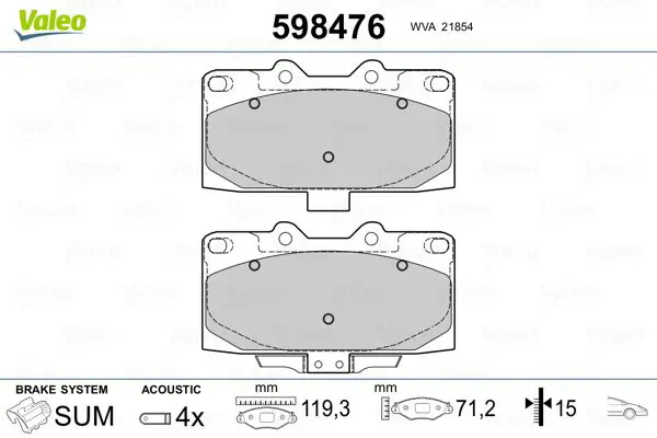 Handler.Part Brake pad set, disc brake Valeo 598476 1