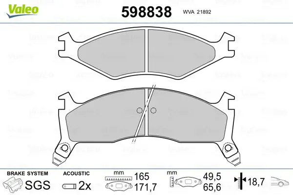 Handler.Part Brake pad set, disc brake Valeo 598838 1