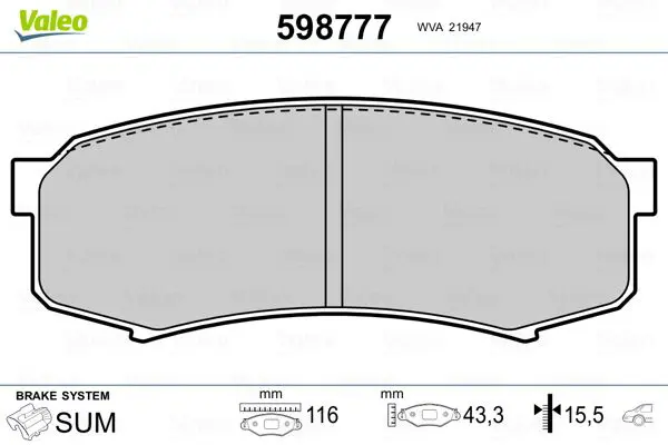 Handler.Part Brake pad set, disc brake Valeo 598777 1