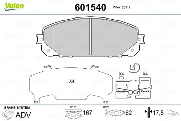 Handler.Part Brake pad set, disc brake Valeo 601540 1