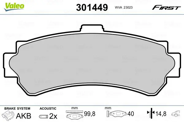 Handler.Part Brake pad set, disc brake Valeo 301449 1