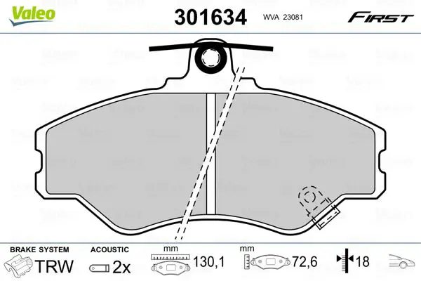 Handler.Part Brake pad set, disc brake Valeo 301634 1