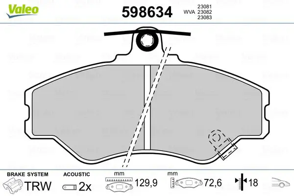 Handler.Part Brake pad set, disc brake Valeo 598634 1