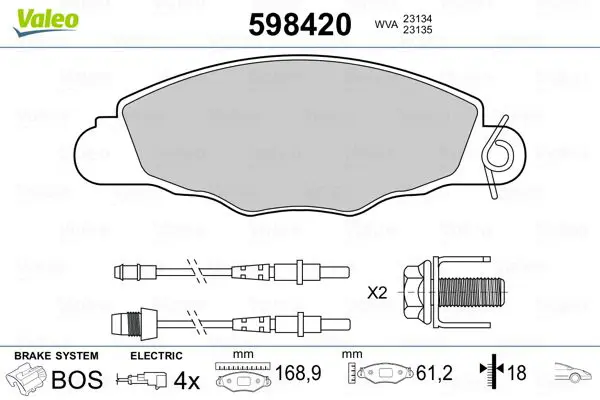 Handler.Part Brake pad set, disc brake Valeo 598420 1