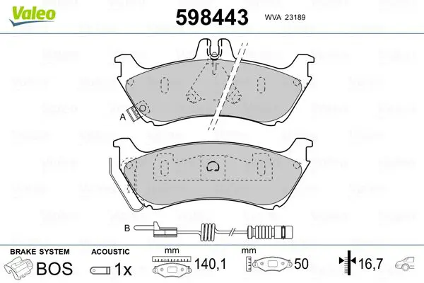 Handler.Part Brake pad set, disc brake Valeo 598443 1