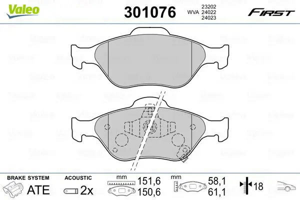 Handler.Part Brake pad set, disc brake Valeo 301076 1