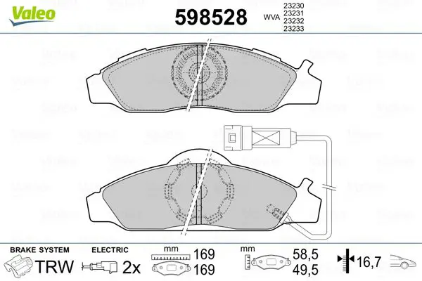 Handler.Part Brake pad set, disc brake Valeo 598528 1