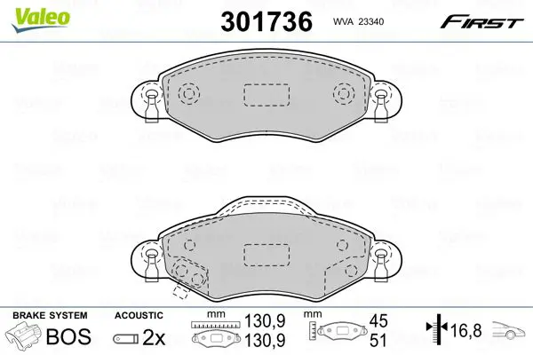 Handler.Part Brake pad set, disc brake Valeo 301736 1