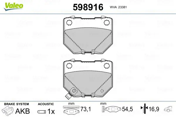 Handler.Part Brake pad set, disc brake Valeo 598916 1