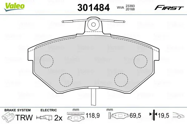 Handler.Part Brake pad set, disc brake Valeo 301484 1