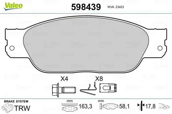 Handler.Part Brake pad set, disc brake Valeo 598439 1