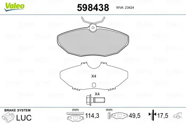 Handler.Part Brake pad set, disc brake Valeo 598438 1