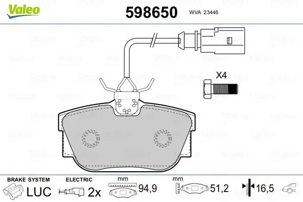 Handler.Part Brake pad set, disc brake Valeo 598650 1