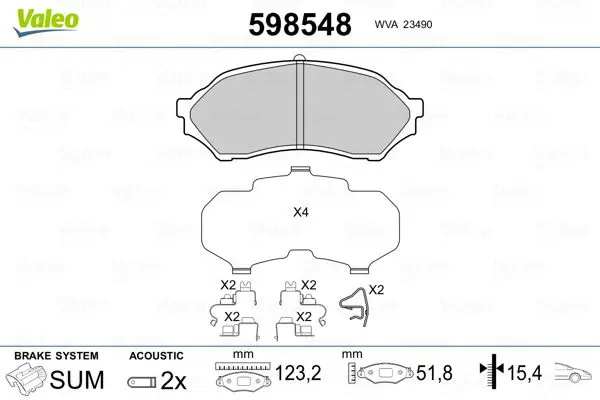 Handler.Part Brake pad set, disc brake Valeo 598548 1