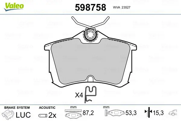 Handler.Part Brake pad set, disc brake Valeo 598758 1