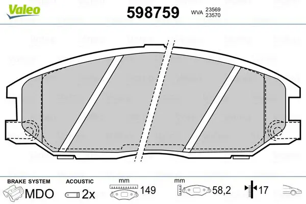 Handler.Part Brake pad set, disc brake Valeo 598759 1