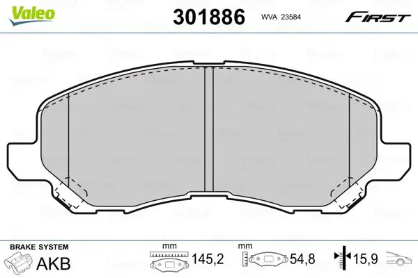 Handler.Part Brake pad set, disc brake Valeo 301886 1