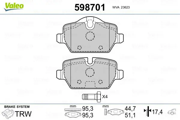 Handler.Part Brake pad set, disc brake Valeo 598701 1