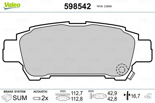 Handler.Part Brake pad set, disc brake Valeo 598542 1