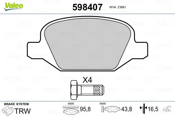 Handler.Part Brake pad set, disc brake Valeo 598407 1