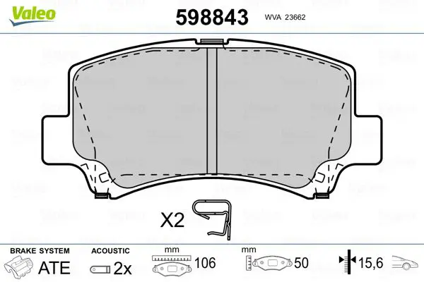 Handler.Part Brake pad set, disc brake Valeo 598843 1