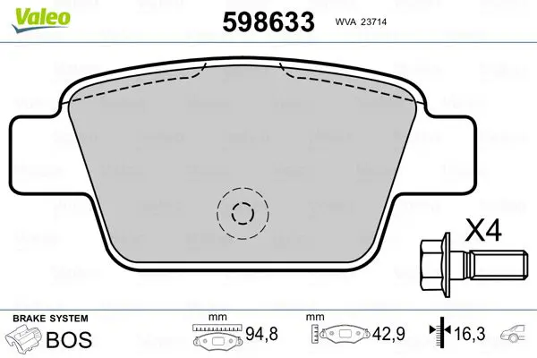 Handler.Part Brake pad set, disc brake Valeo 598633 1