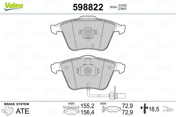 Handler.Part Brake pad set, disc brake Valeo 598822 1