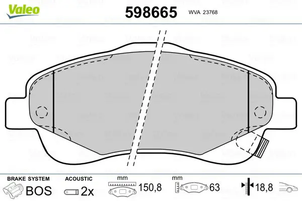 Handler.Part Brake pad set, disc brake Valeo 598665 1